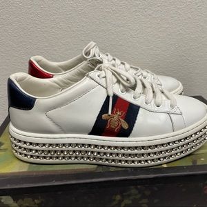 Gucci white sneakers crystal platform size 35